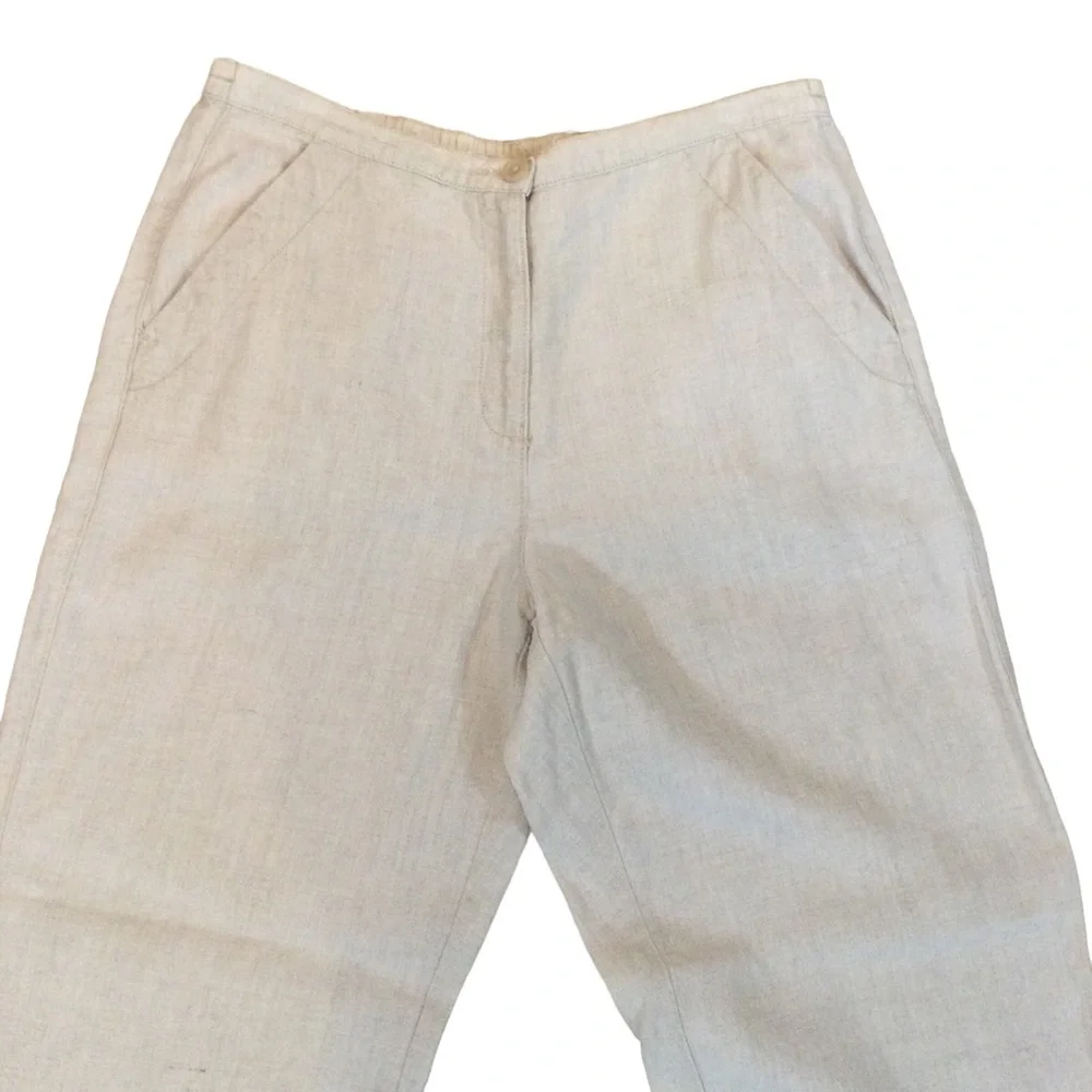 L.L.Bean Beige Wide Legged Linen Pants Size 12 - Picture 2 of 11